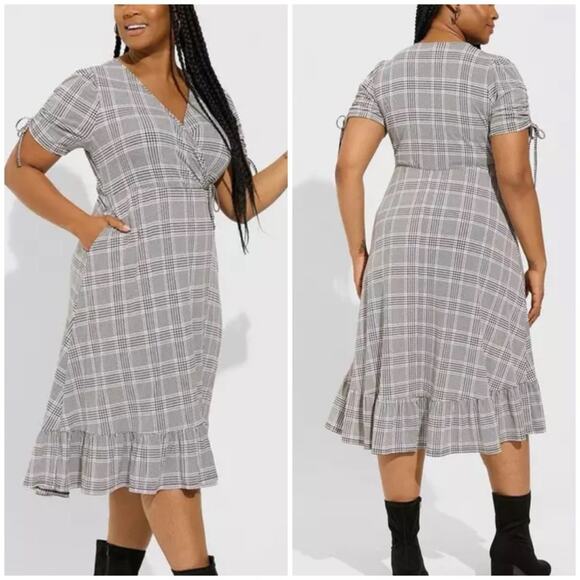 torrid Dresses & Skirts - Torrid Purple Houndstooth Plaid Midi Studio Wrap Dress 2X 18491205